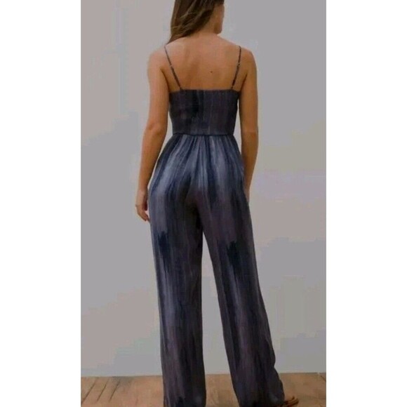 Soma Wknd Jumpsuit 100% Rayon Stripe Stone Blue Wash Pocket Women’s Size S - Picture 2 of 10